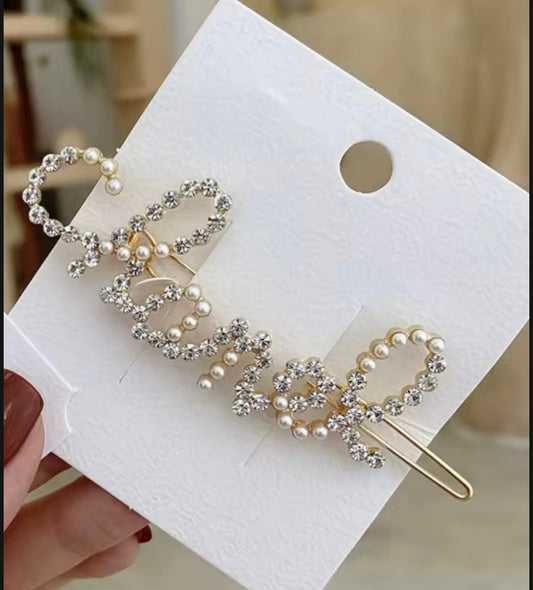 Rhinestone & Pearl Hair Clip Accessory