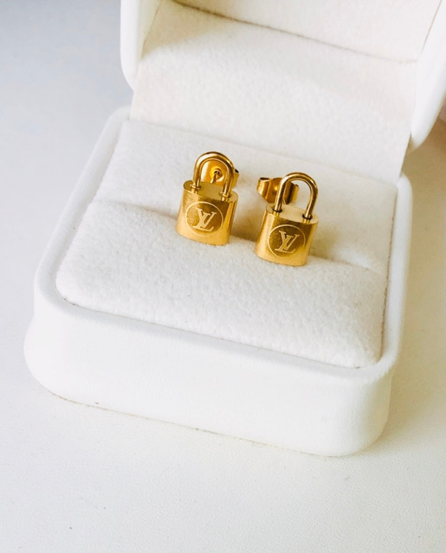 Gold lock earrings