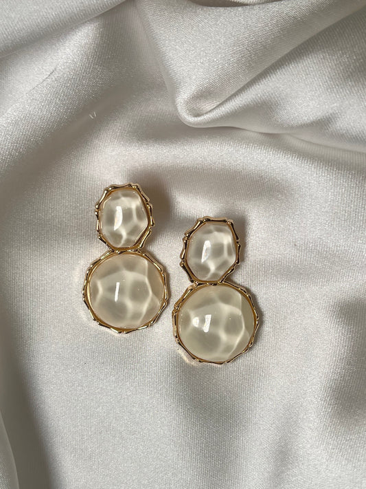 Acrylic earrings, white earrings, bride earrings, white and gold, gold earrings. Wedding jewelry, all white event, vacation earrings, classy earrings 